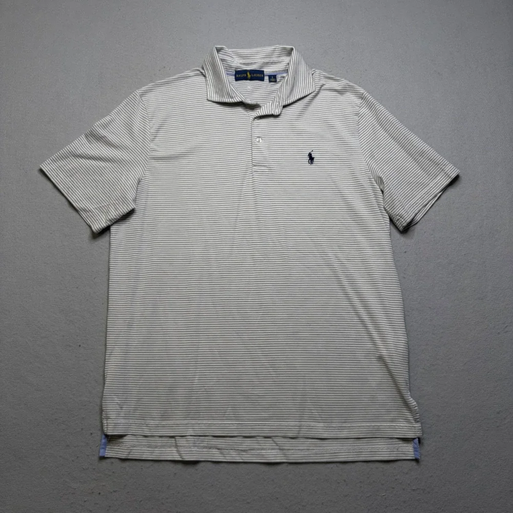 Ralph Lauren Polo‎ Shirt Mens Large Grey Striped Short Sleeve Pony Logo Classic